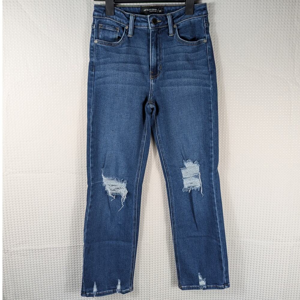 Just Black Denim Womens 25 High Rise Distressed Straight Crop Jeans Blue USA